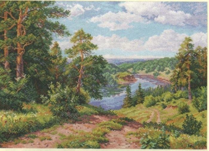 Paveikslų siuvinėjimas kryželiu paveikslas su siūlais -   Virš upės 40x30 cm + Medinis Rėmas