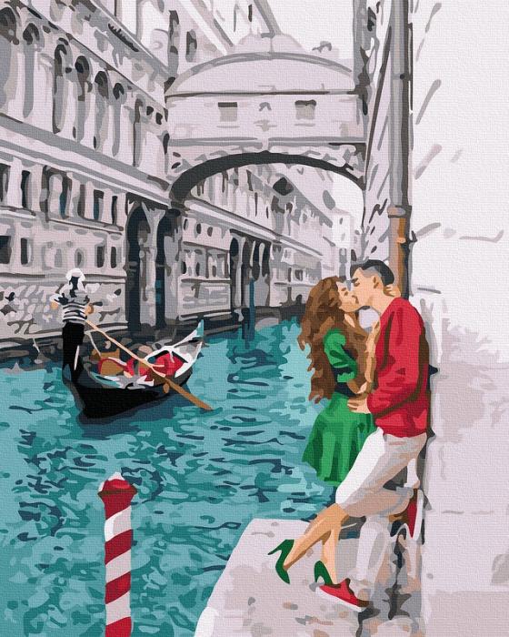 Neutralus ir raminantis piešimas su skaičiais tapyba pagal numerius -   Romantiška Venecija 40x50 cm + Medinis Rėmas