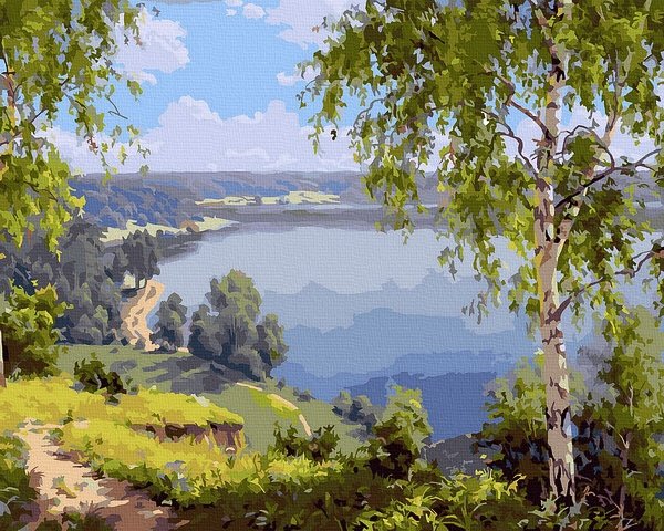 Neutralus  piešimas su skaičiais tapyba pagal numerius -   Lake View 40x50 cm + Medinis Rėmas