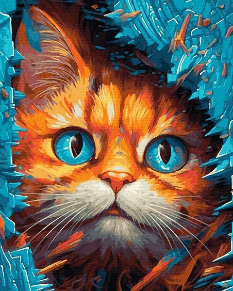 piešimas su skaičiais tapyba pagal numerius -   Ugninis katinas 40x50 cm + Medinis Rėmas