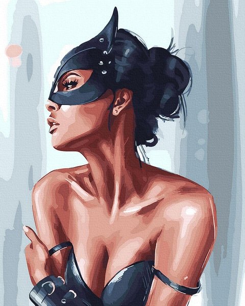 Moteriškas ir seksualus piešimas su skaičiais tapyba pagal numerius -   Kaukėtoji gražuolė 40x50 cm + Medinis Rėmas