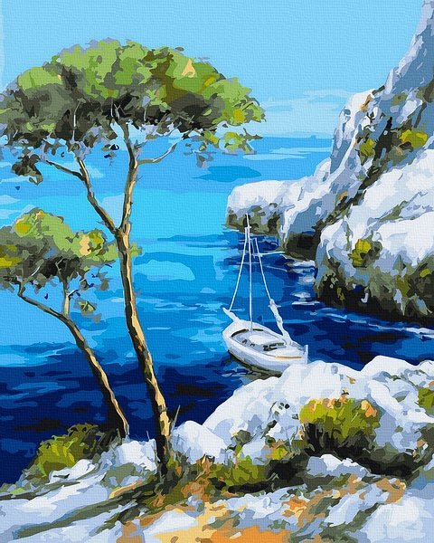 Neutralus  piešimas su skaičiais tapyba pagal numerius -   Rami pakrantė 40x50 cm + Medinis Rėmas