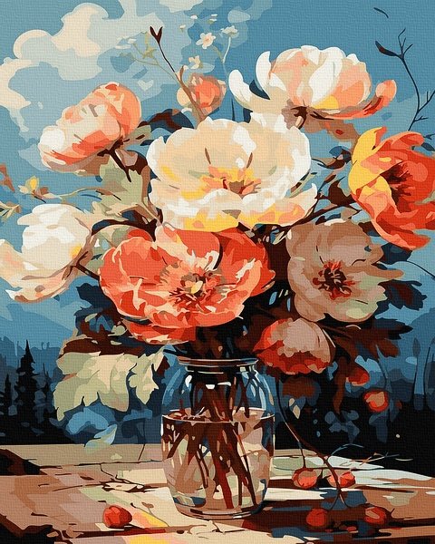 Moteriškas piešimas su skaičiais tapyba pagal numerius -   Rudeninė vaza 40x50 cm + Medinis Rėmas