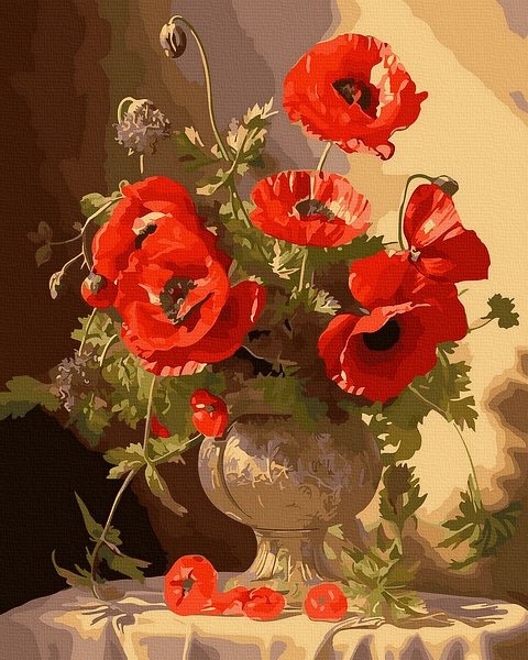 Moteriškas piešimas su skaičiais tapyba pagal numerius -   Scarlet Blossoms 40x50 cm + Medinis Rėmas