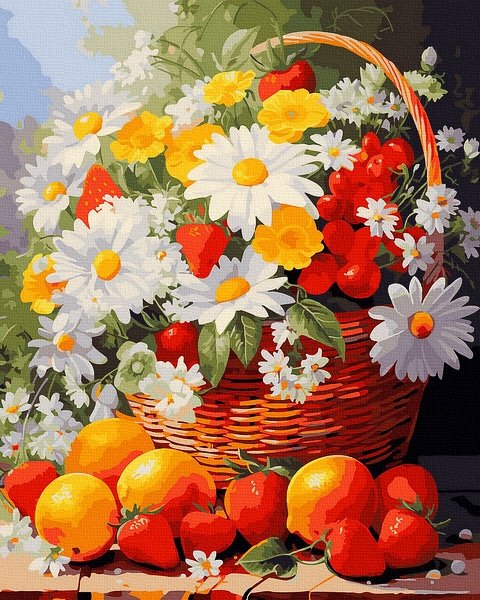 Moteriškas piešimas su skaičiais tapyba pagal numerius -   Derliaus krepšelis 40x50 cm + Medinis Rėmas
