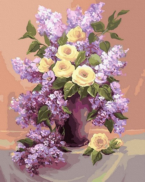 Moteriškas piešimas su skaičiais tapyba pagal numerius -   Alyvinė puokštė 40x50 cm + Medinis Rėmas