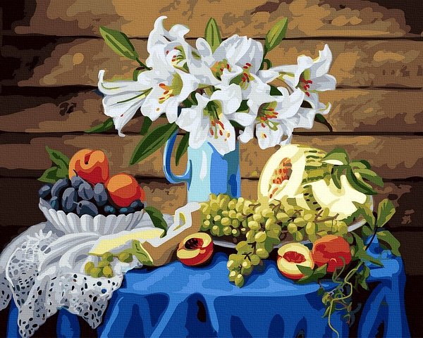 Moteriškas piešimas su skaičiais tapyba pagal numerius -   Kaimiški vaisiai 40x50 cm + Medinis Rėmas