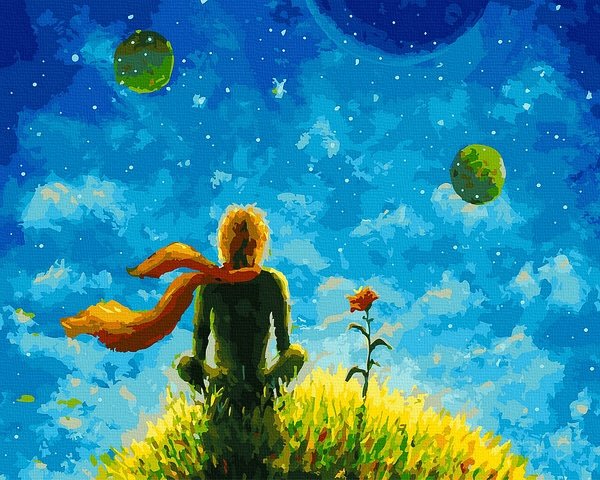 Animacinis piešimas su skaičiais tapyba pagal numerius -   Mažasis princas 40x50 cm + Medinis Rėmas