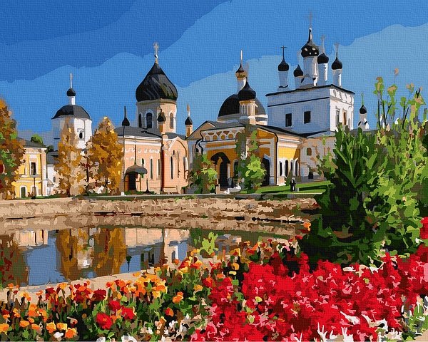 Urbanistinis piešimas su skaičiais tapyba pagal numerius suaugusiems ir vaikams nebrang Urbanistinis piešimas su skaičiais tapyba pagal numerius - Rusų vienuolynas 40x50 cm + Medinis Rėmas