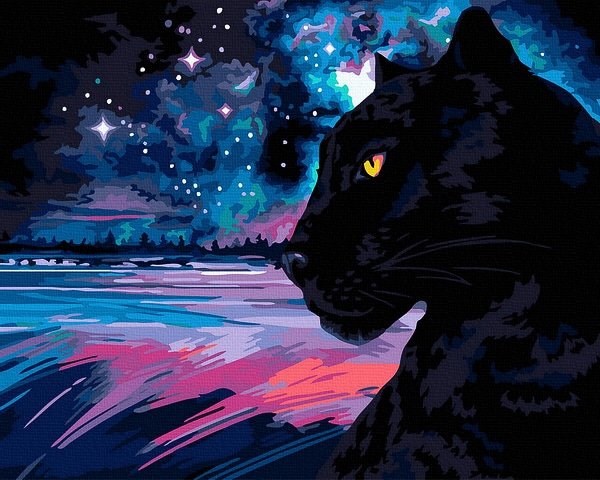 piešimas su skaičiais tapyba pagal numerius -   Pantera prieblandoje 40x50 cm + Medinis Rėmas