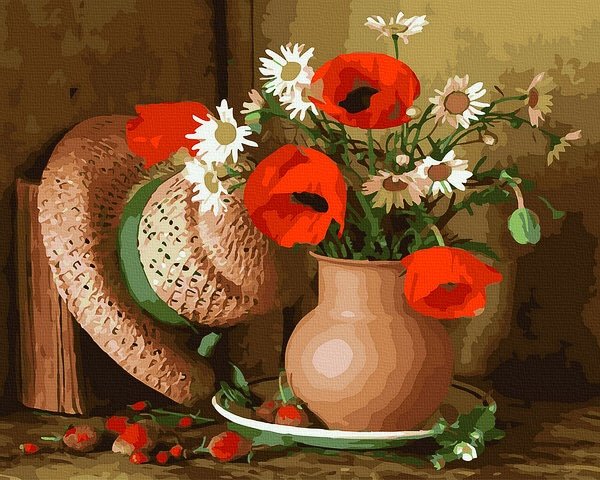 Moteriškas piešimas su skaičiais tapyba pagal numerius -   Laukinių gėlių vaza 40x50 cm + Medinis Rėmas
