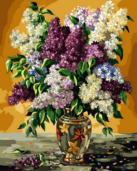 Moteriškas piešimas su skaičiais tapyba pagal numerius -   Alyvinė vaza 40x50 cm + Medinis Rėmas