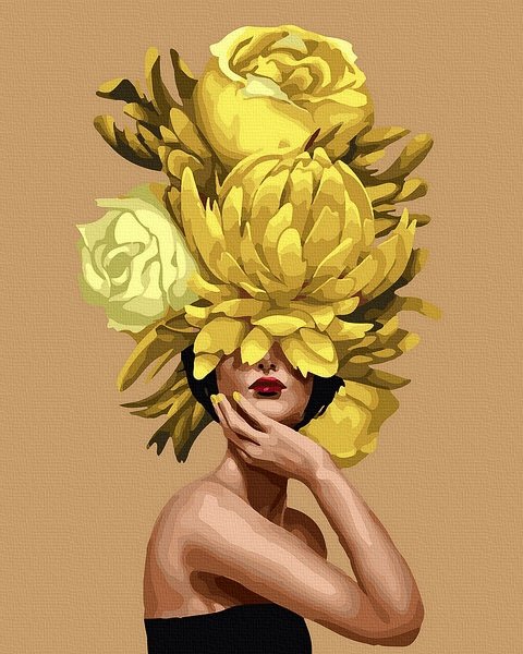 Moteriškas ir seksualus piešimas su skaičiais tapyba pagal numerius -   Yellow Bloom Lady 40x50 cm + Medinis Rėmas
