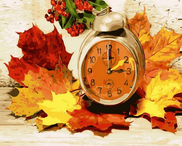 Neutralus piešimas su skaičiais tapyba pagal numerius -   Rudens laikrodis 40x50 cm + Medinis Rėmas