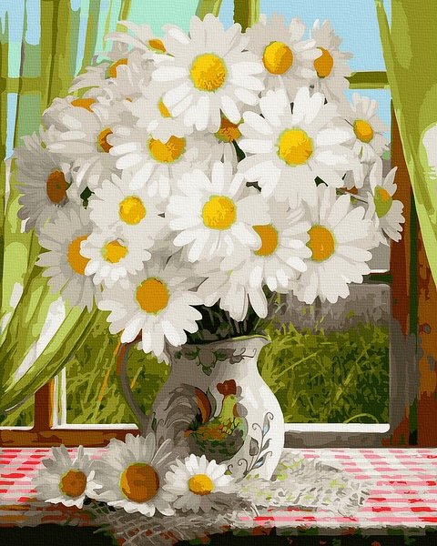 Moteriškas piešimas su skaičiais tapyba pagal numerius -   Daisy puokštė 40x50 cm + Medinis Rėmas