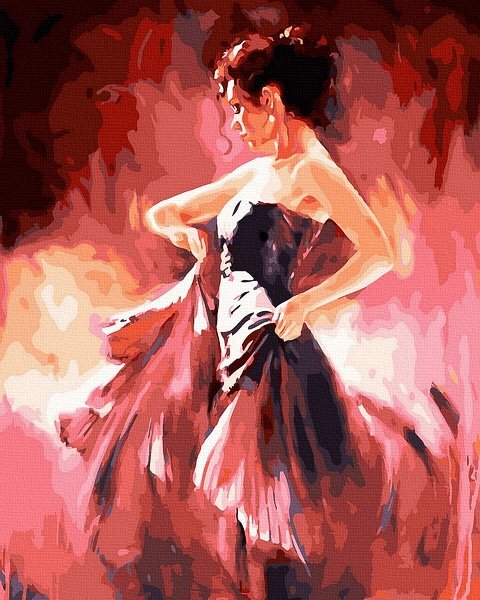 Moteriškas ir seksualus piešimas su skaičiais tapyba pagal numerius -   Šokėja raudonai 40x50 cm + Medinis Rėmas