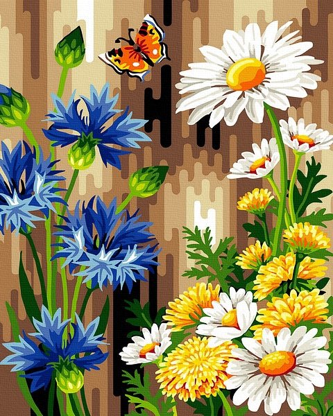 Moteriškas piešimas su skaičiais tapyba pagal numerius -   Laukinių gėlių pieva 40x50 cm + Medinis Rėmas