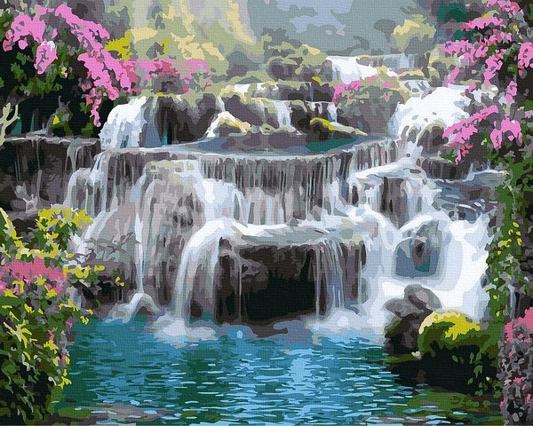 Neutralus  piešimas su skaičiais tapyba pagal numerius -   Serenity krioklys 40x50 cm + Medinis Rėmas