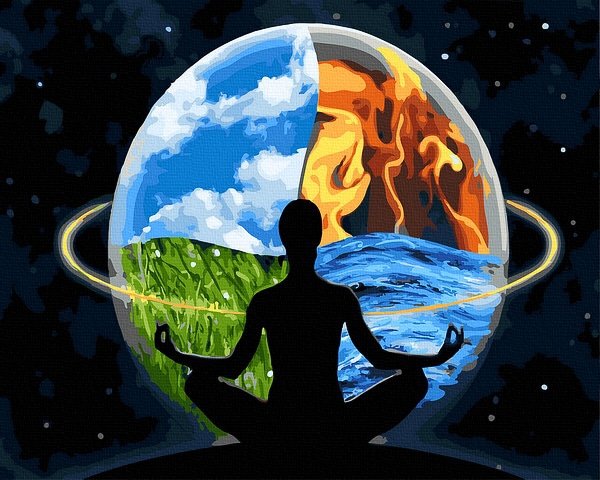 piešimas su skaičiais tapyba pagal numerius -   Meditacija su elementais 40x50 cm + Medinis Rėmas