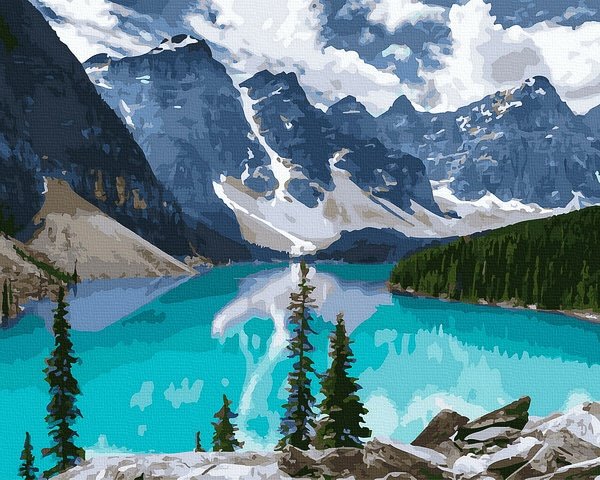 Neutralus  piešimas su skaičiais tapyba pagal numerius -   Mountain Lake View 40x50 cm + Medinis Rėmas