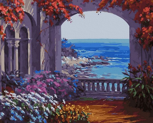 Neutralus ir raminantis piešimas su skaičiais tapyba pagal numerius -   Arkos sodas 40x50 cm + Medinis Rėmas