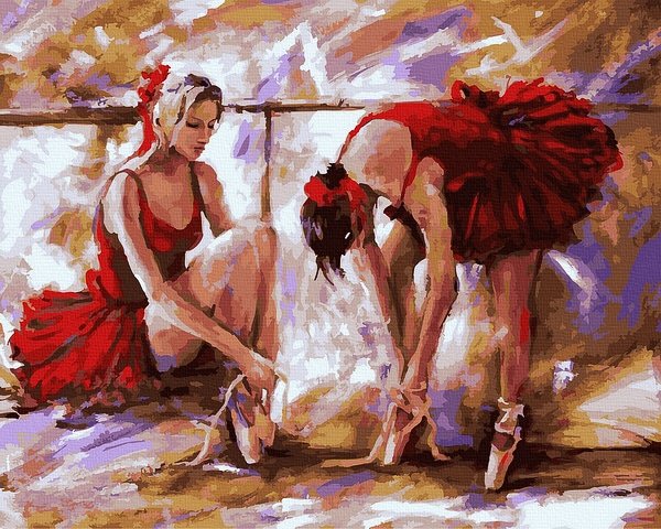 Moteriškas ir seksualus piešimas su skaičiais tapyba pagal numerius -   Balerinos raudonos spalvos 40x50 cm + Medinis Rėmas