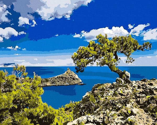 Neutralus  piešimas su skaičiais tapyba pagal numerius -   Viduržemio jūros medis 40x50 cm + Medinis Rėmas