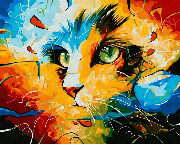 piešimas su skaičiais tapyba pagal numerius -   Abstraktus katinas 40x50 cm + Medinis Rėmas