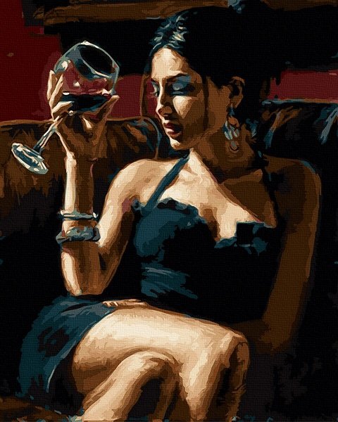 Moteriškas ir seksualus piešimas su skaičiais tapyba pagal numerius -   Ponia su vynu 40x50 cm + Medinis Rėmas