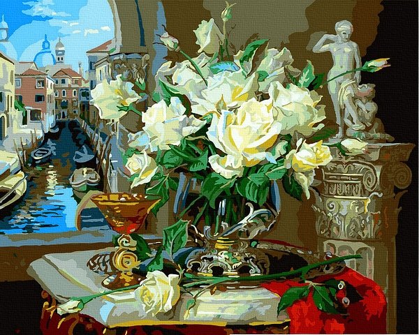 Moteriškas piešimas su skaičiais tapyba pagal numerius -   Venecijos rožės 40x50 cm + Medinis Rėmas