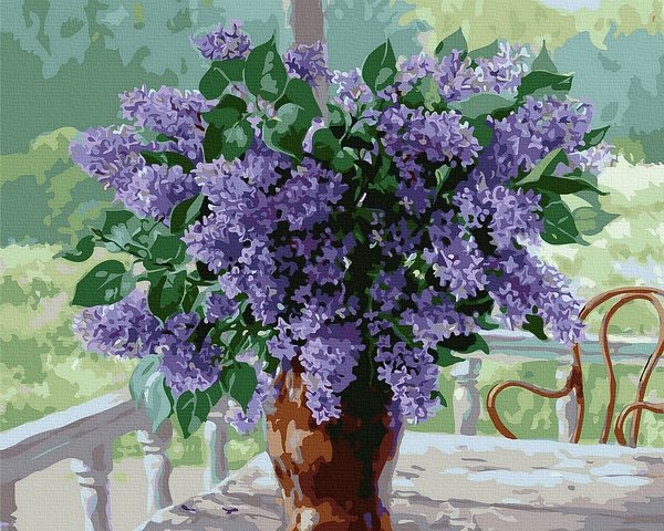 Moteriškas piešimas su skaičiais tapyba pagal numerius -   Alyvinė puokštė 40x50 cm + Medinis Rėmas