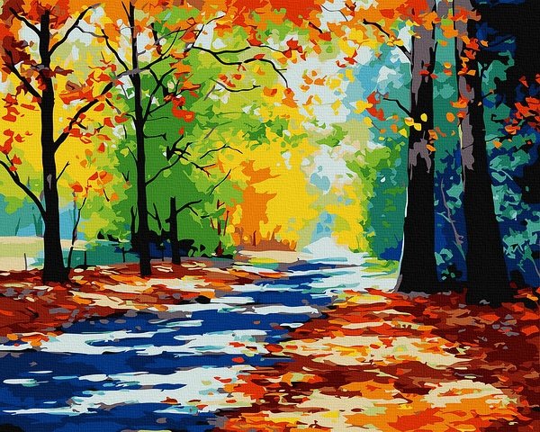 Neutralus  piešimas su skaičiais tapyba pagal numerius -   Rudens takas 40x50 cm + Medinis Rėmas