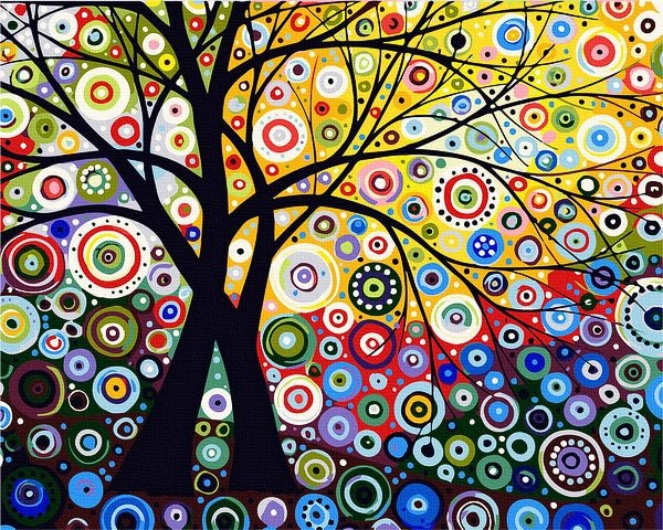 Neutralus  piešimas su skaičiais tapyba pagal numerius -   Abstraktus medis 40x50 cm + Medinis Rėmas
