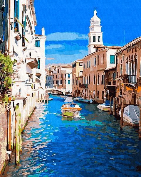 Neutralus ir raminantis piešimas su skaičiais tapyba pagal numerius -   Venecijos kanalas 40x50 cm + Medinis Rėmas