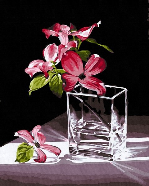 Moteriškas piešimas su skaičiais tapyba pagal numerius -   Stiklo vaza Bloom 40x50 cm + Medinis Rėmas