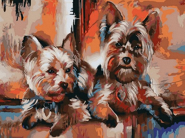 piešimas su skaičiais tapyba pagal numerius -   Jorkšyro šunys 30x40 cm + Medinis Rėmas