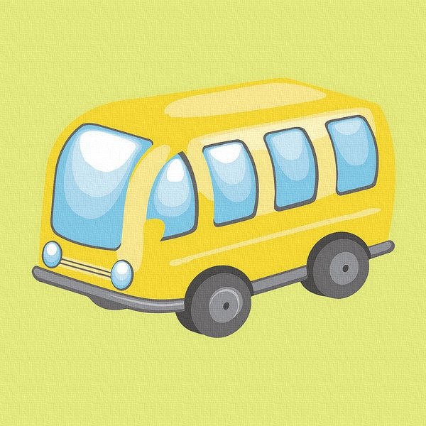 Animacinis piešimas su skaičiais tapyba pagal numerius nebrangus meniškas kūrybiška Animacinis piešimas su skaičiais tapyba pagal numerius - Geltonas autobusas 20x20 cm + Medinis Rėmas