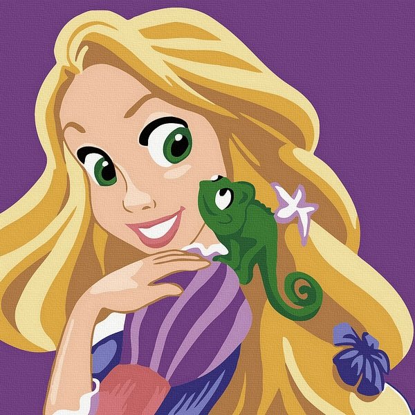 Animacinis piešimas su skaičiais tapyba pagal numerius -   Rapunzelis ir Paskalis 20x20 cm + Medinis Rėmas