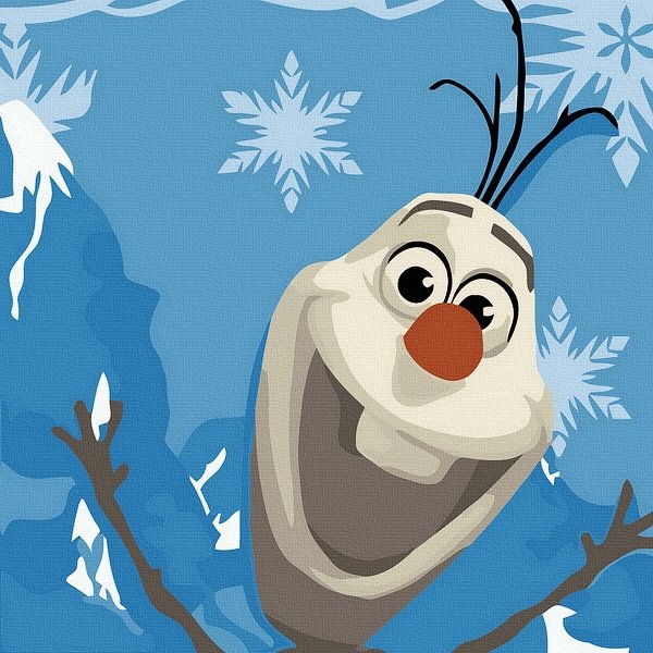 Animacinis piešimas su skaičiais tapyba pagal numerius -   Olafas iš „Frozen“. 20x20 cm + Medinis Rėmas