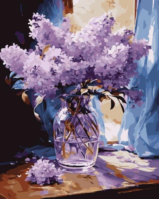 Moteriškas piešimas su skaičiais tapyba pagal numerius -   Alyvų puokštė vazoje 40x50 cm + Medinis Rėmas