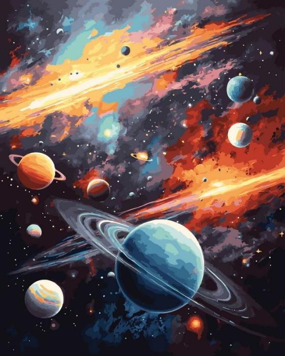 piešimas su skaičiais tapyba pagal numerius -   Kosminis vaizdas 40x50 cm + Medinis Rėmas