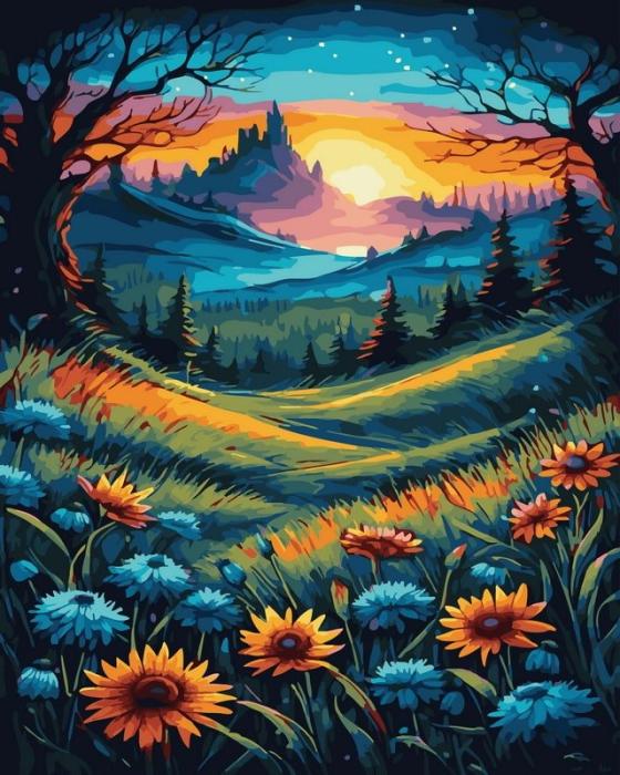 Moteriškas piešimas su skaičiais tapyba pagal numerius -   Saulėlydžio slėnio takas 40x50 cm + Medinis Rėmas