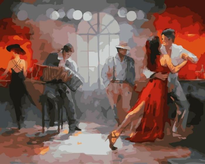 Romantiškas piešimas su skaičiais tapyba pagal numerius -   Romantiškas tango naktinis šokis 40x50 cm + Medinis Rėmas