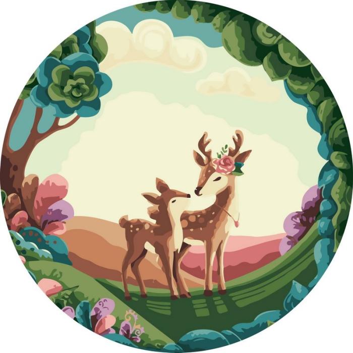 Neutralus  piešimas su skaičiais tapyba pagal numerius -   Miela elnių pora miško proskynoje 40x40 cm + Medinis Rėmas