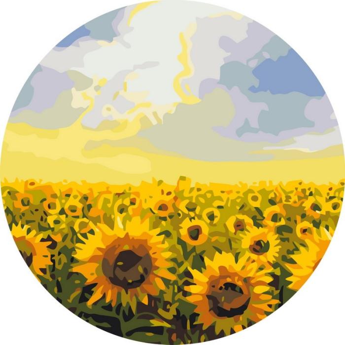 Moteriškas piešimas su skaičiais tapyba pagal numerius -   Begalinis saulėgrąžų laukas 40x40 cm + Medinis Rėmas