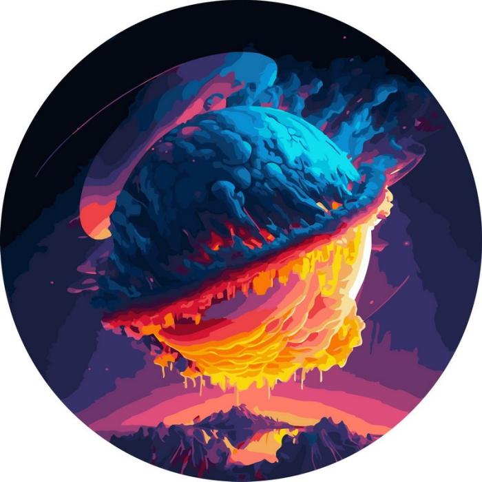 piešimas su skaičiais tapyba pagal numerius -   Neoninė planeta fantazijos peizažas 40x40 cm + Medinis Rėmas