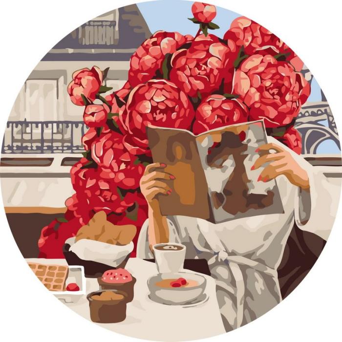 Moteriškas piešimas su skaičiais tapyba pagal numerius -   Rytinė kava Paryžiuje 40x40 cm + Medinis Rėmas