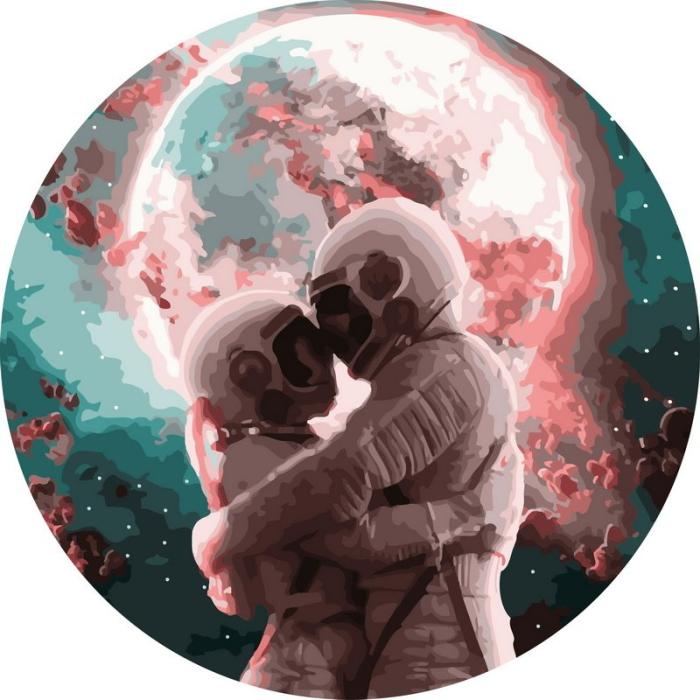 piešimas su skaičiais tapyba pagal numerius -   Astronautų mylėtojai po mėnuliu 40x40 cm + Medinis Rėmas