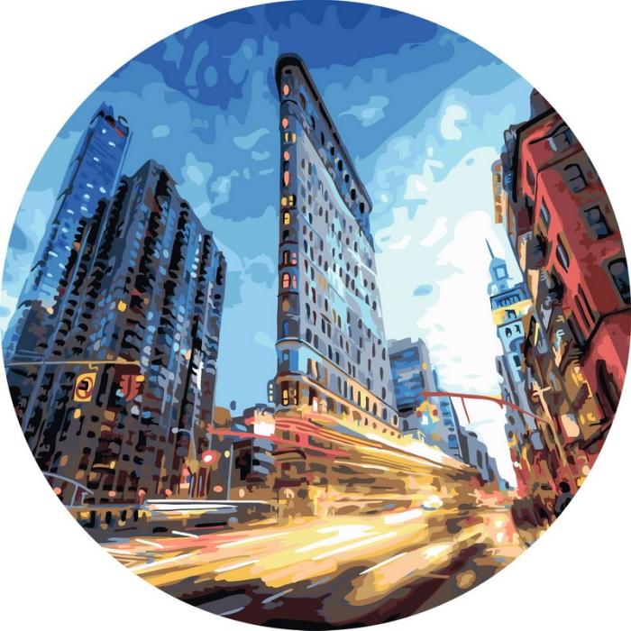 Urbanistinis piešimas su skaičiais tapyba pagal numerius -   Miesto šviesos naktį 40x40 cm + Medinis Rėmas